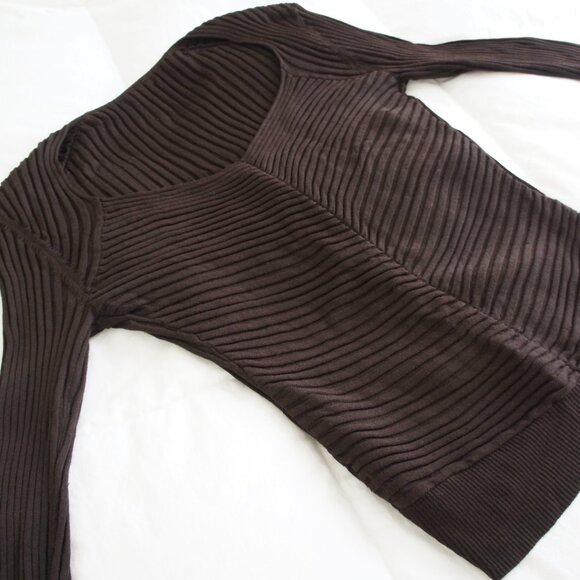 Vintage Brown Sweetheart V-Neckline Cable Knit Silk Sweater Size Medium - Picture 2 of 11